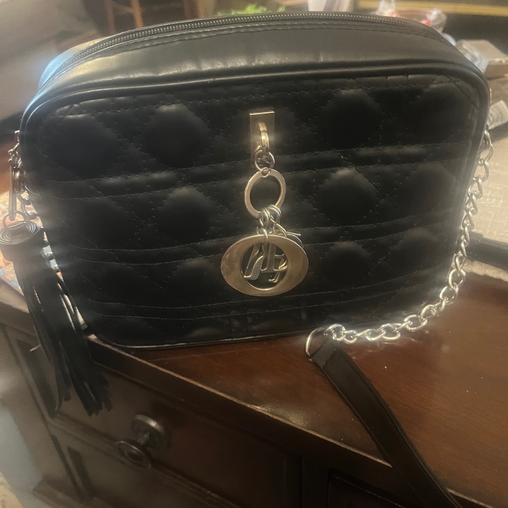 Black Quilted Chain cross Bag